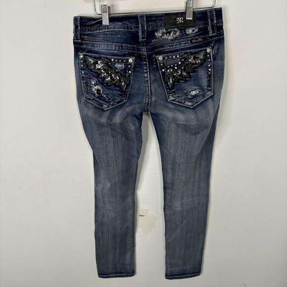 Miss Me Skinny Stretch Angel Wings Woman 28X30 Blue Jeans Denim - Picture 3 of 7